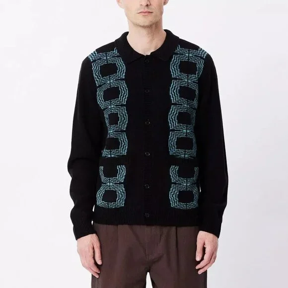 Obey Button Up Cardigan Sweater Verdugo Black